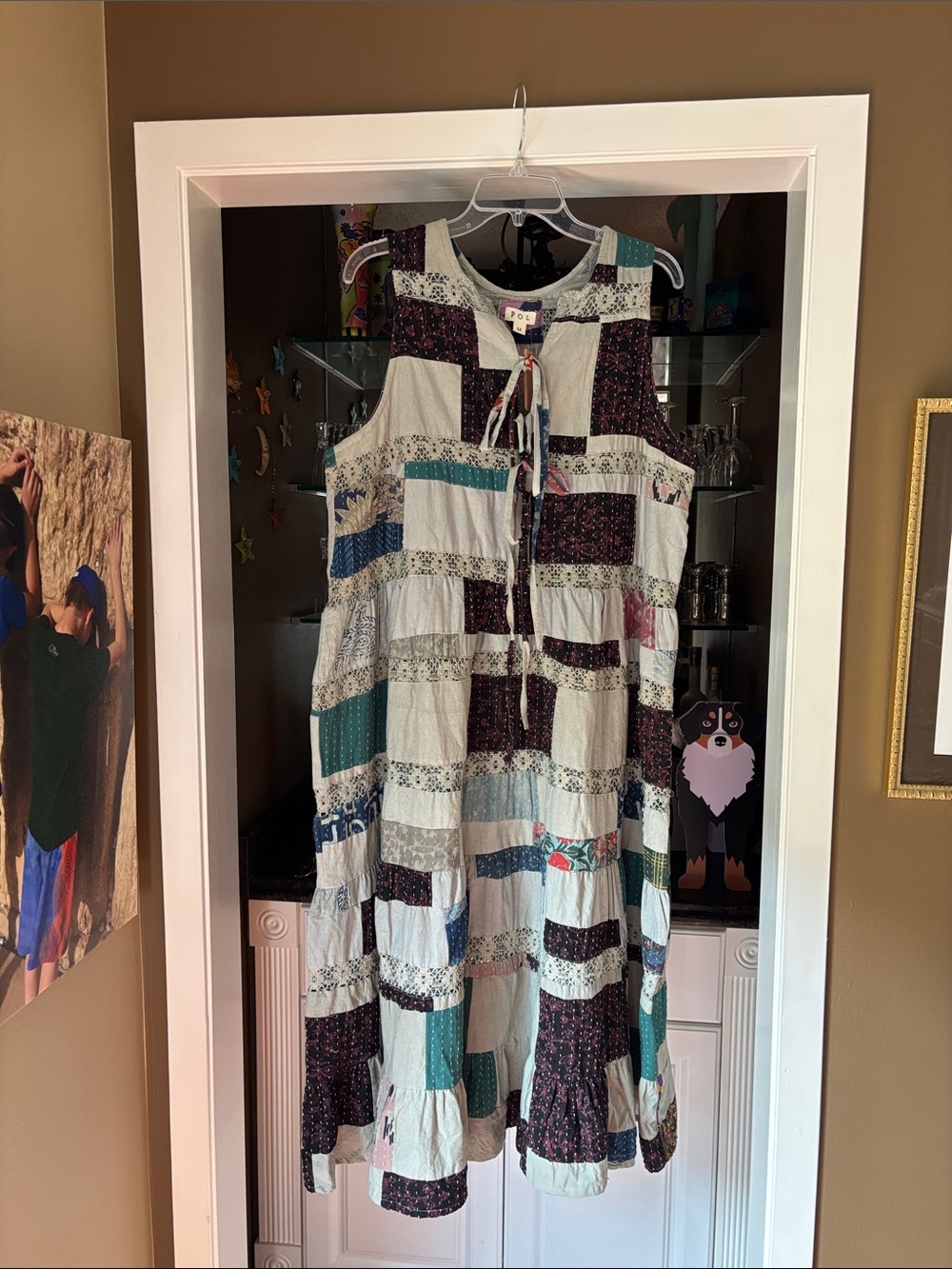 Patchwork Tiered Sundress in Cream, Teal & Plum by Pol